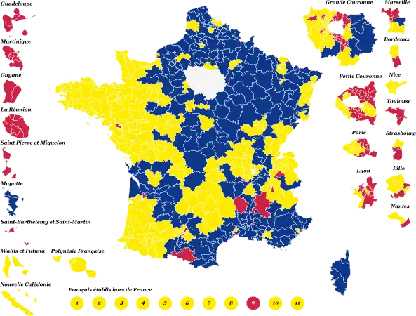 Candidats arrivés en tête dans chaque circonscription législative au 1er tour.