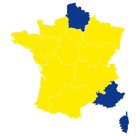 Candidats arrivés en tête dans chaque région métropolitaine au 2d tour.