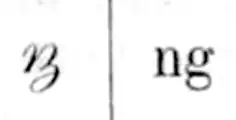 Une variante du symbole phonétique ŋ et le digramme ng dans un ouvrage de prononciation néerlandaise de 1896.