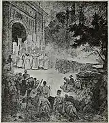 Devant un monastère avec un moine.