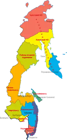 Carte des subdivisions du kraï d'Extrême-Orient.