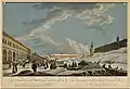 Vue des montagnes de glace pendant le carnaval à Moscou, estampe coloriée no 10 gravée par Oberkogler (1799)