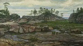 [Maximilien Presniakov]. Roches de  porphyre de la Mer Blanche sur l'île de Ki.