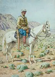 Cavalier au Maroc  Camp d'Haci Abou el Akahl, 1907, localisation inconnue.