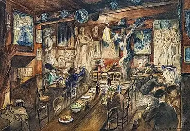 Georges Tiret-Bognet, Intérieur du Lapin agile (vers 1910), Palm Beach, collection Weisman et Michel.