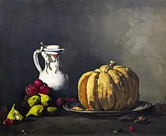 Nature morte aux citrouille, prunes, cerises et figues avec jarre, vers 1860, musée des Beaux-Arts de Bilbao.