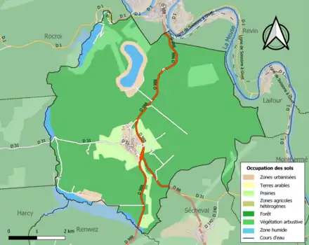 Carte en couleurs présentant l'occupation des sols.