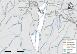 Carte en couleur présentant le réseau hydrographique de la commune