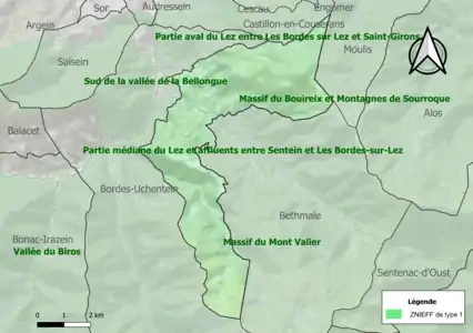 Carte de la ZNIEFF de type 1 sur la commune.