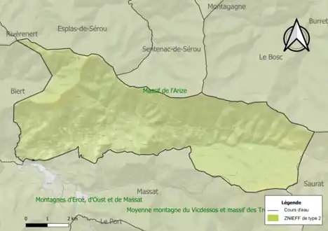 Carte des ZNIEFF de type 2 sur la commune.