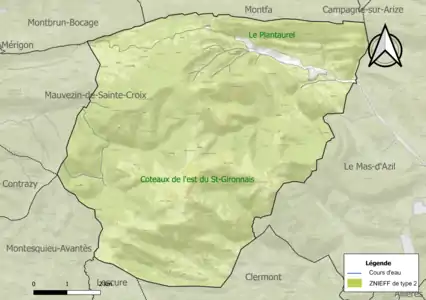 Carte des ZNIEFF de type 2 sur la commune.