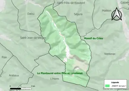 Carte des ZNIEFF de type 1 sur la commune.