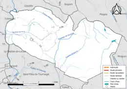 Carte en couleur présentant le réseau hydrographique de la commune