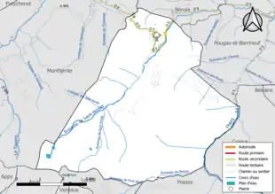 Carte en couleur présentant le réseau hydrographique de la commune