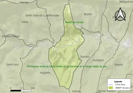 Carte des ZNIEFF de type 2 sur la commune.