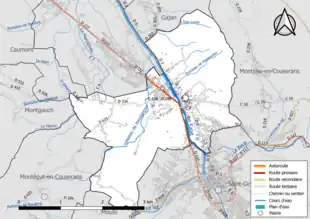 Carte en couleur présentant le réseau hydrographique de la commune