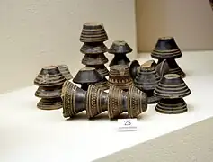 Fusaïoles en terre cuite,Grèce antique, Xe s. BC.Musée de Keirameikos, Athènes