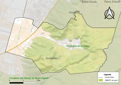 Carte de la ZNIEFF de type 2 sur la commune.
