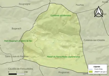 Carte des ZNIEFF de type 2 sur la commune.