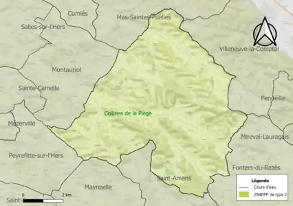Carte de la ZNIEFF de type 2 sur la commune.
