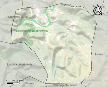 Carte de la ZNIEFF de type 1 sur la commune.