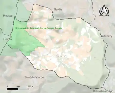 Carte de la ZNIEFF de type 1 sur la commune.