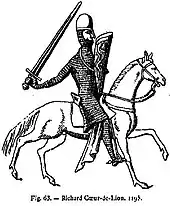 Sceau de Richard Cœur de lion en 1195. Il porte un haubert avec camail intégré