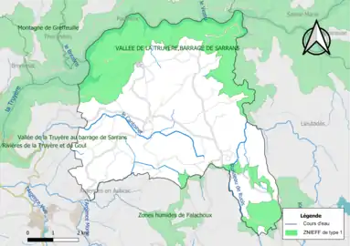 Carte des ZNIEFF de type 1 de la commune.