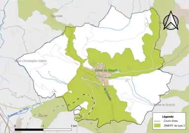 Carte des ZNIEFF de type 2 de la commune.