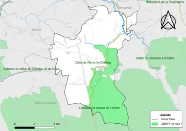 Carte des ZNIEFF de type 1 de la commune.