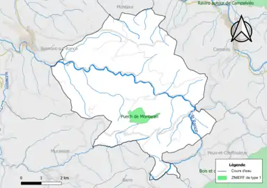 Carte de la ZNIEFF de type 1 de la commune.