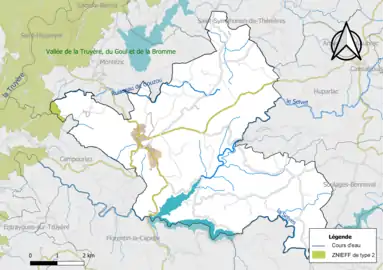 Carte de la ZNIEFF de type 2 de la commune.