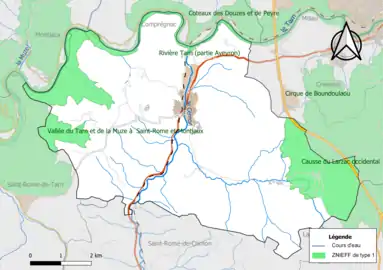 Carte des ZNIEFF de type 1 de la commune.