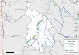 Carte en couleur présentant le réseau hydrographique de la commune