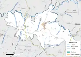 Carte en couleur présentant le réseau hydrographique de la commune