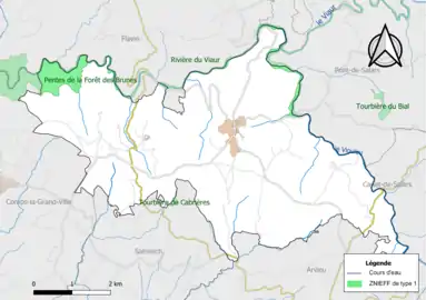 Carte des ZNIEFF de type 1 de la commune.