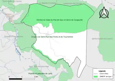 Carte des ZNIEFF de type 1 de la commune.