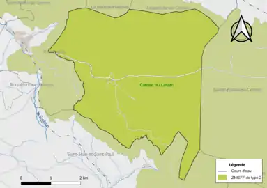 Carte de la ZNIEFF de type 2 de la commune.