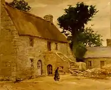 Victor Robic : Une cour de ferme au Faouët (aquarelle, collection particulière)