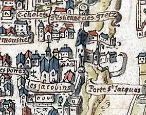La porte Saint-Jacques sur le Plan de la Tapisserie (1540).
