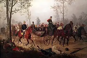 Bismarck conduit Napoléon III, après la bataille de Sedan au roi Guillaume Ier. (Tableau de Wilhelm Camphausen)