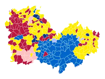 Nuance politique des candidats arrivés en tête dans chaque commune au 1er tour.