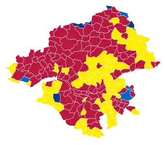 Nuance politique des candidats arrivés en tête dans chaque commune au 1er tour.