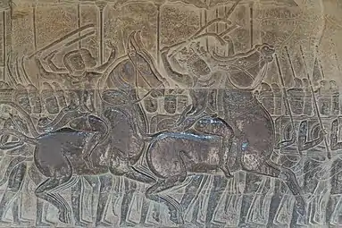 Guerriers. Temple d'Angkor Vat.Mouvements et foule profonde.Première moitié du XIIe s.