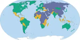 Évaluations politiques des pays selon l'étude Freedom in the World de Freedom House, en 2016 : LibreSemi-libreNon libre