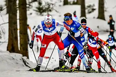 Coupe continentale de combiné nordique 2020 à Eisernez avec Aleksander Skoglund en tête, et Arttu Mäkiaho. Février 2020.