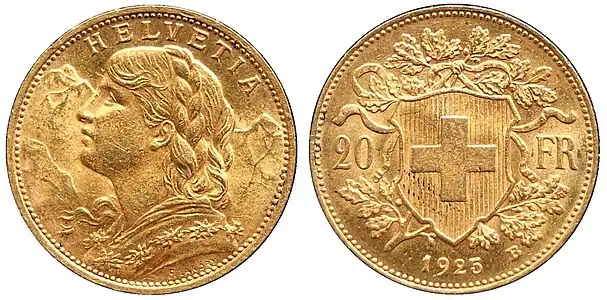 Monnaie de 20 francs du type courant, 1925.