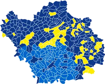 Nuance politique des candidats arrivés en tête dans chaque commune au 2e tour.