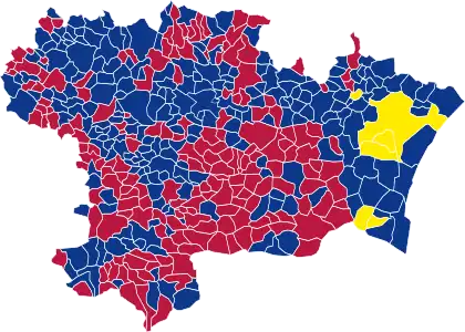 Nuance politique des candidats arrivés en tête dans chaque commune au 2e tour.