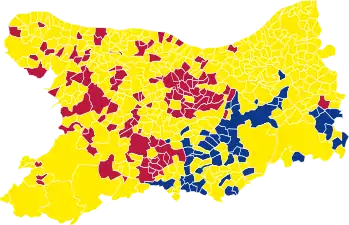 Nuance politique des candidats arrivés en tête dans chaque commune au 2e tour.